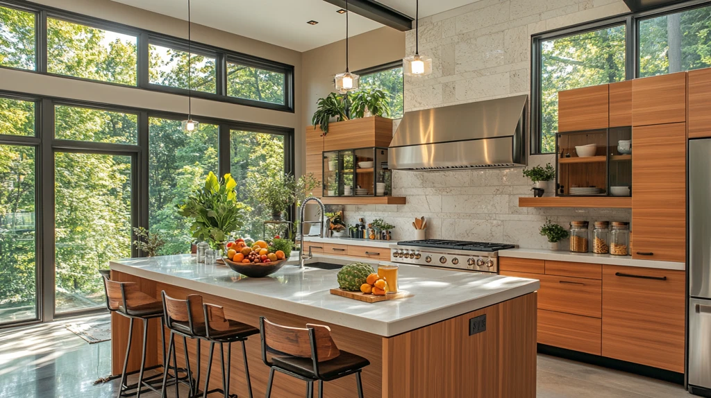 木柜白石台面厨房