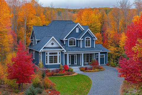 秋叶环绕的灰蓝屋