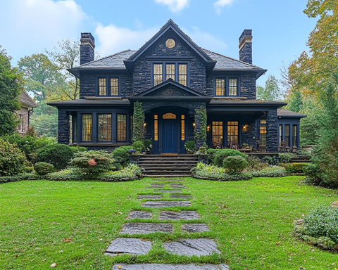 传统房屋与蓝门