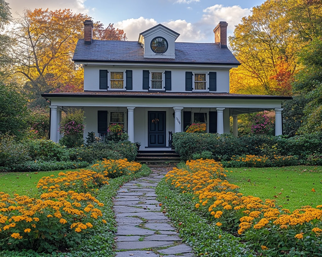 传统房屋与蓝门
