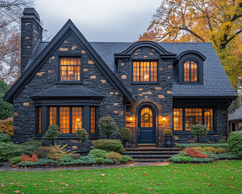 传统房屋与蓝门