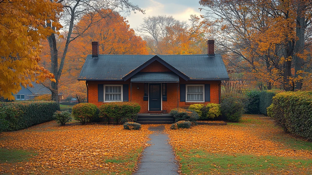 秋日晚霞映小屋