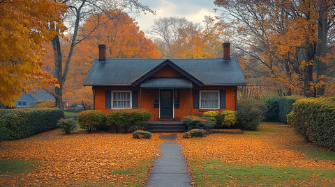 秋日晚霞映小屋