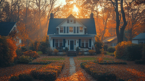 秋日晚霞映小屋