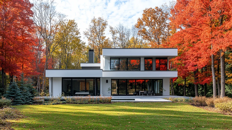 枫林中的白色房屋