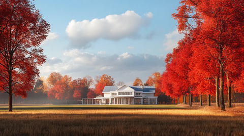 枫林中的白色房屋