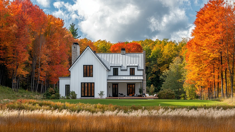 枫林中的白色房屋