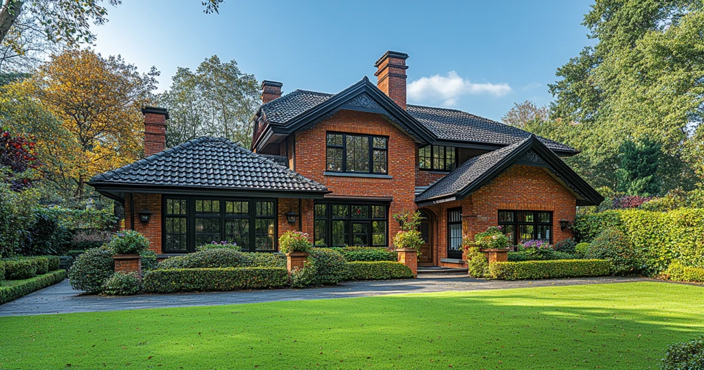 红白砖房前庭花园