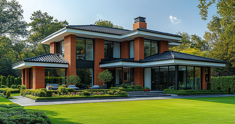 红白砖房前庭花园