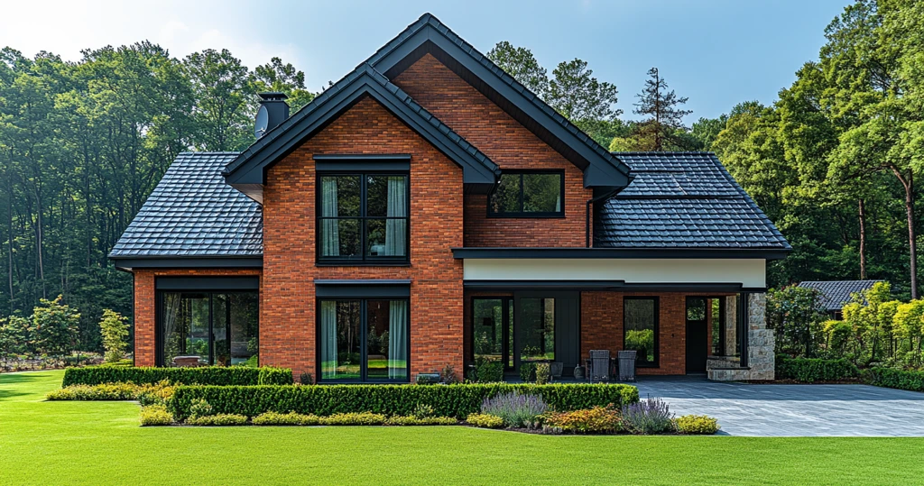 红白砖房前庭花园