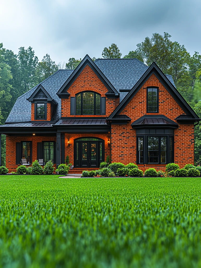 红砖房前洒水场景