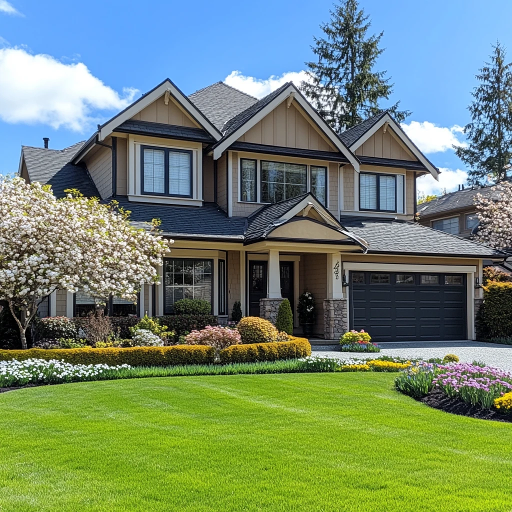 绿色草坪与白色花朵