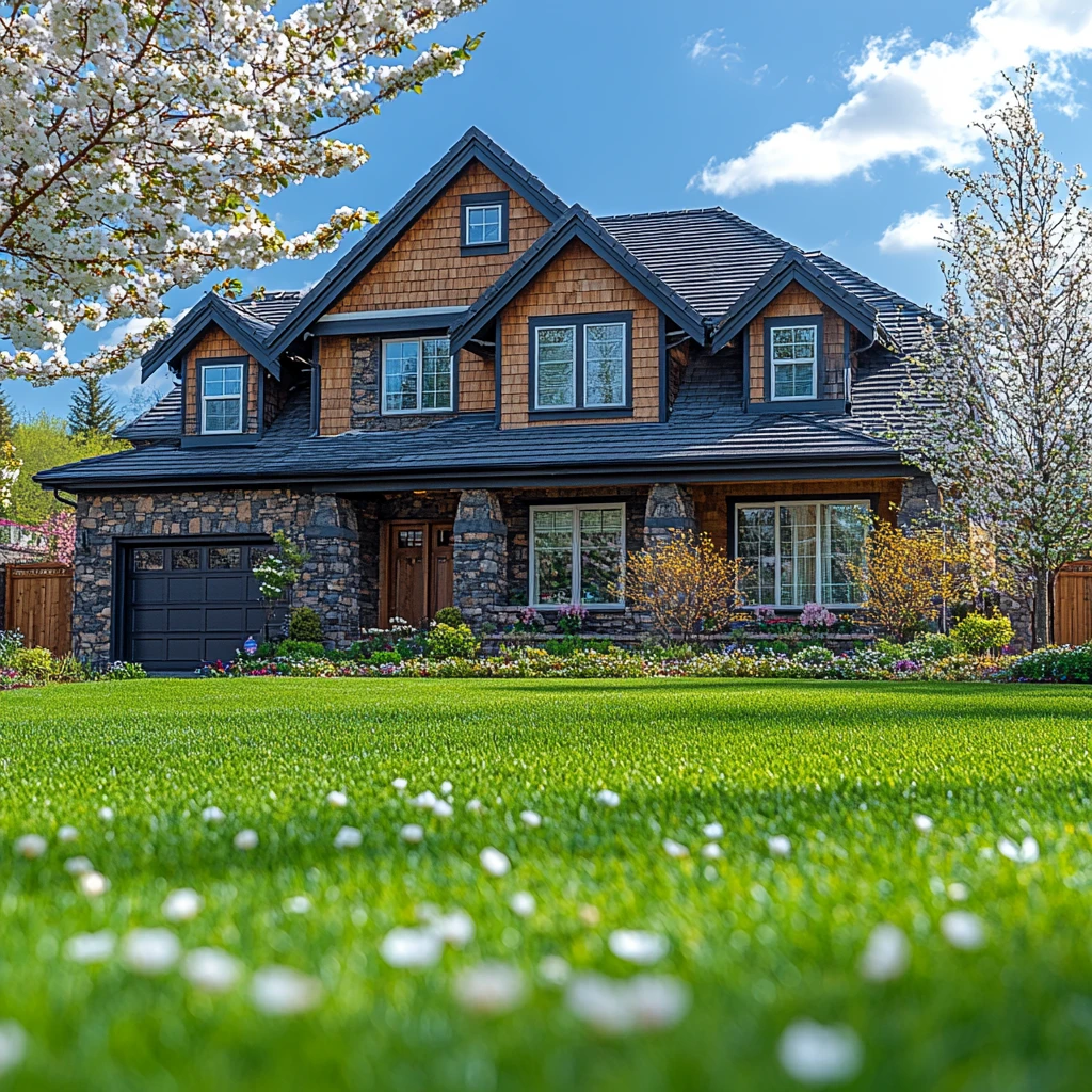 绿色草坪与白色花朵