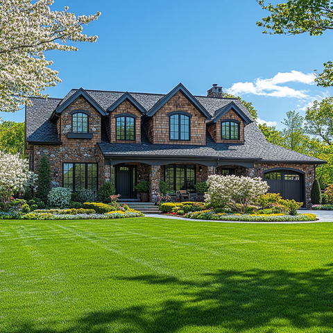 绿色草坪与白色花朵