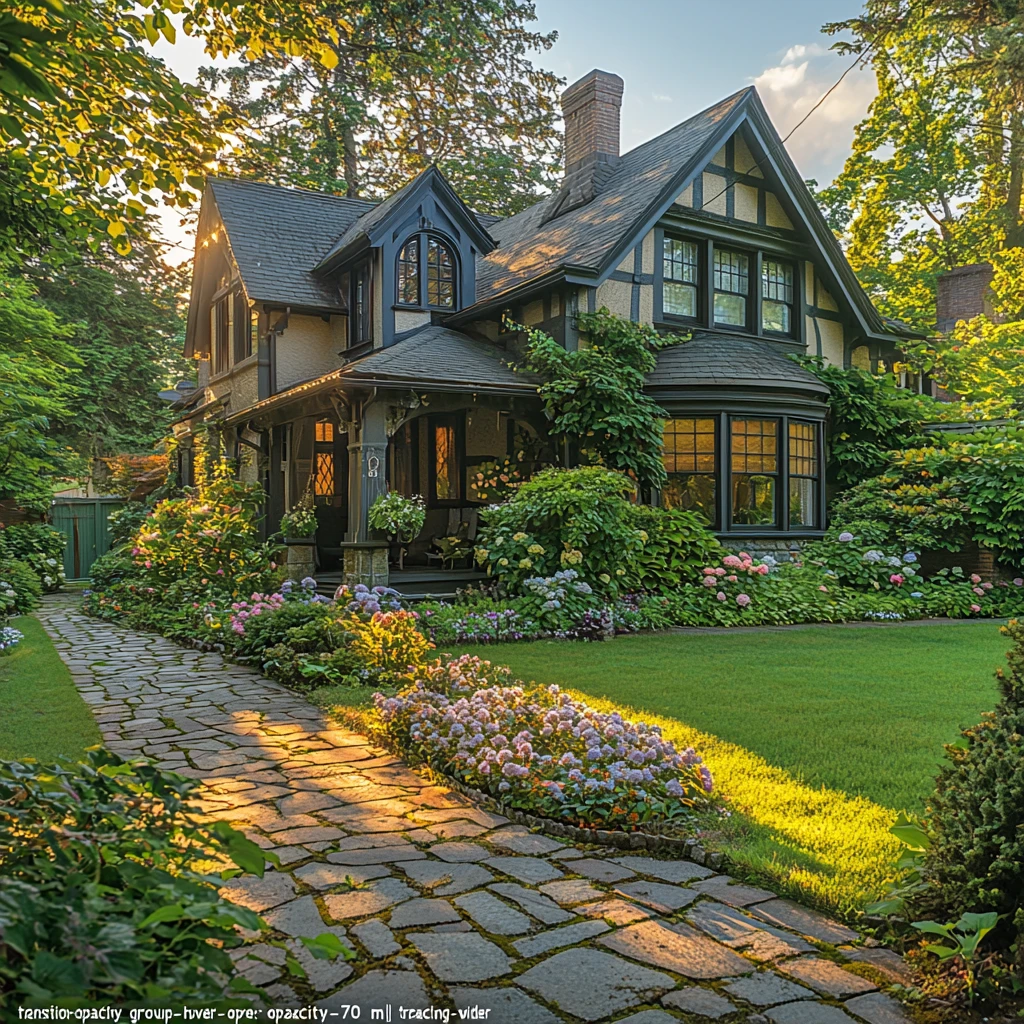 带花园的斜顶房