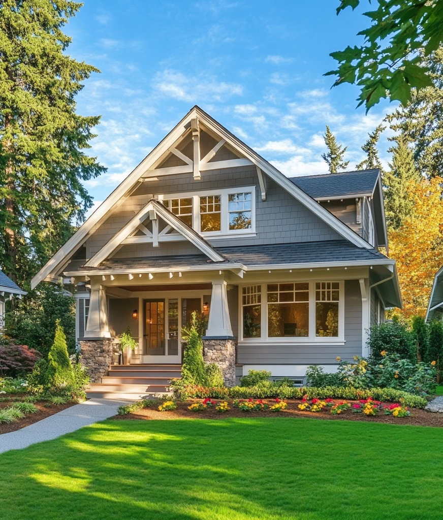 工匠风格房屋前视图