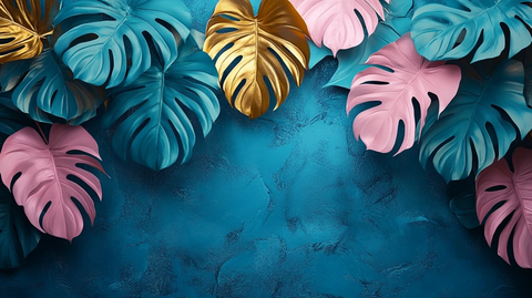 热带叶矩形金框