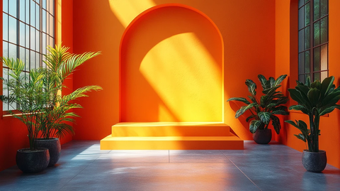 方形展台橙色背景