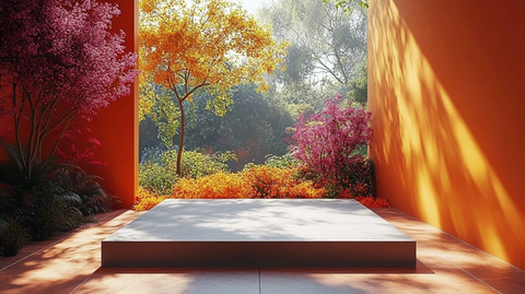 方形展台橙色背景