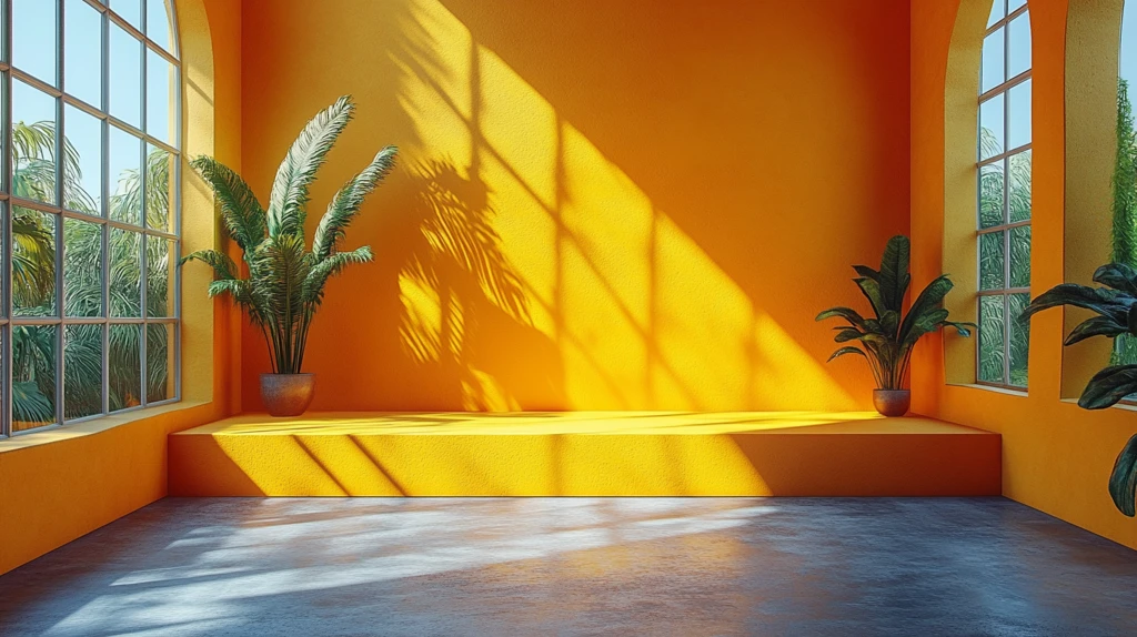 方形展台橙色背景