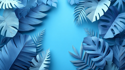 蓝色折纸热带叶