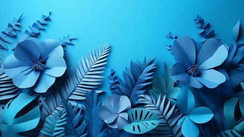 蓝色折纸热带叶
