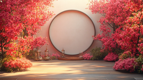 圆形画框与花瓣