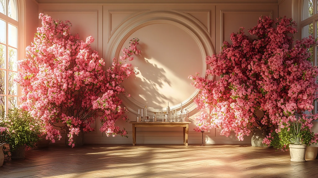 圆形画框与花瓣