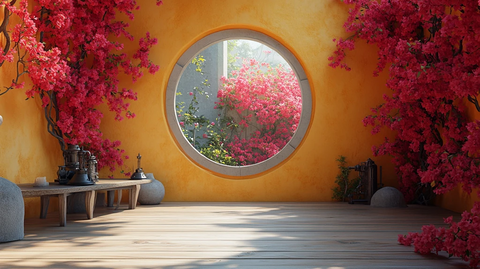 圆形画框与花瓣