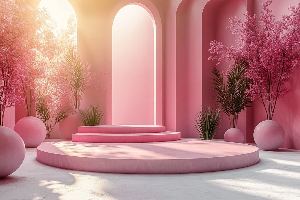 粉色圆台几何场景