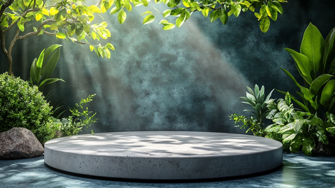 白色石台绿色树叶