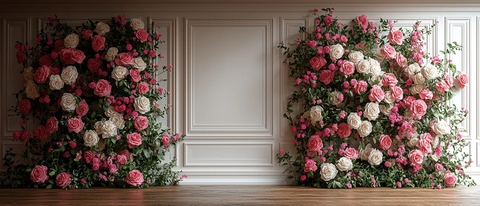 奶油色墙板玫瑰背景