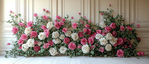 奶油色墙板玫瑰背景