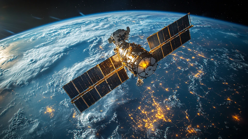 卫星漂浮太空地球