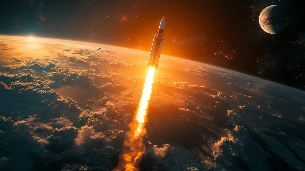 火箭发射飞机飞越地球