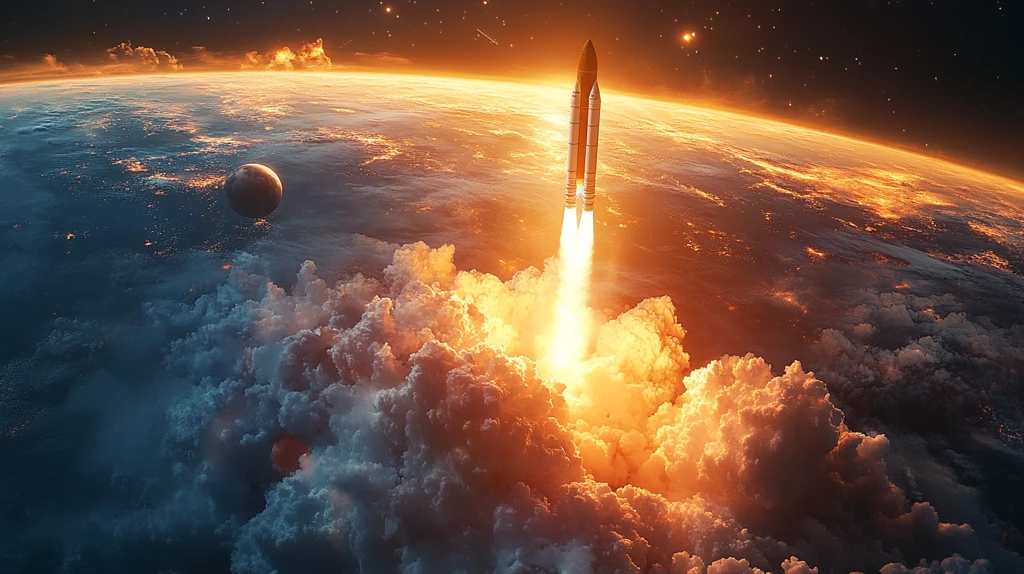 火箭发射飞机飞越地球