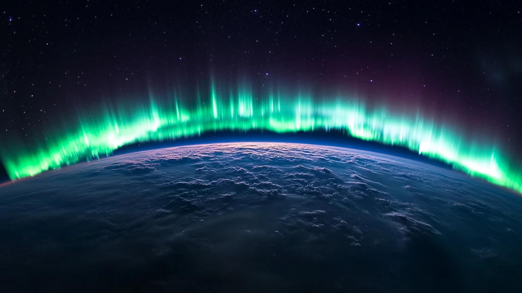 极光下的地球云层