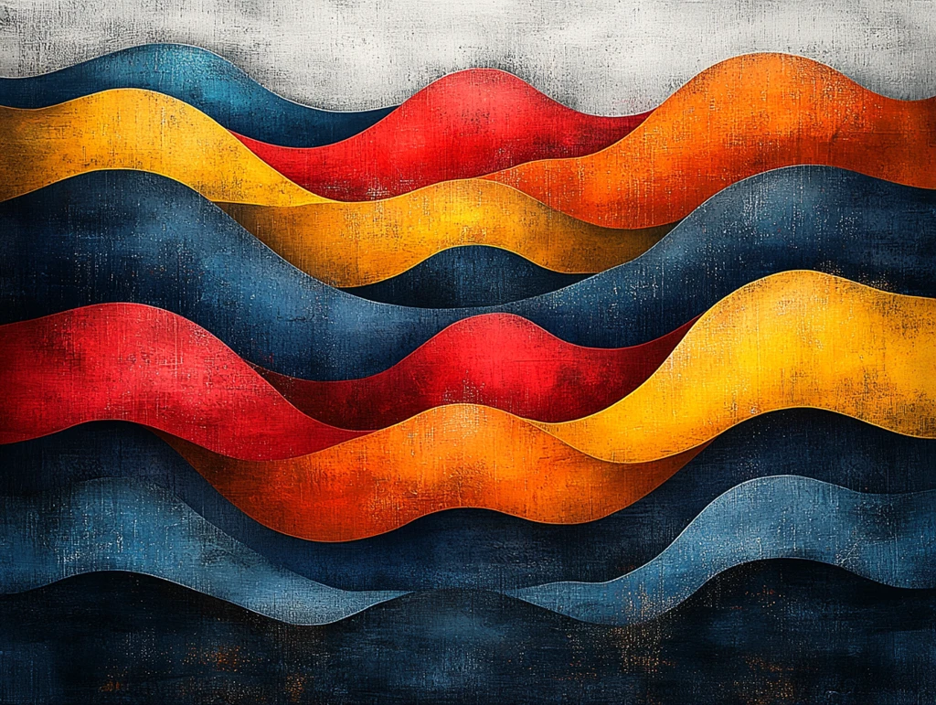 蓝橙黄流体抽象画