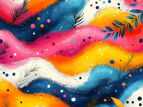 蓝橙黄流体抽象画