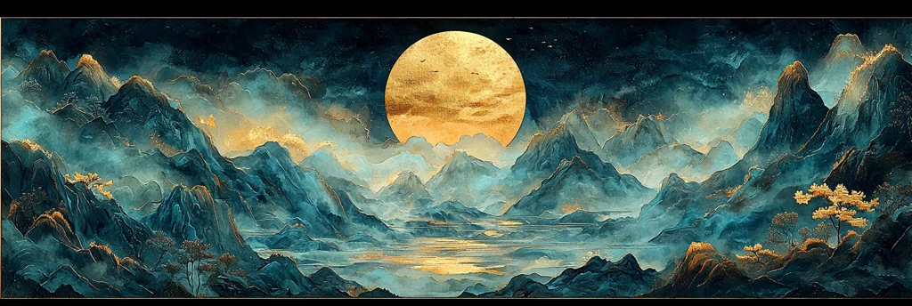 金蓝绿山宫殿绣