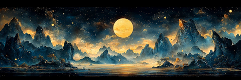 金蓝绿山宫殿绣