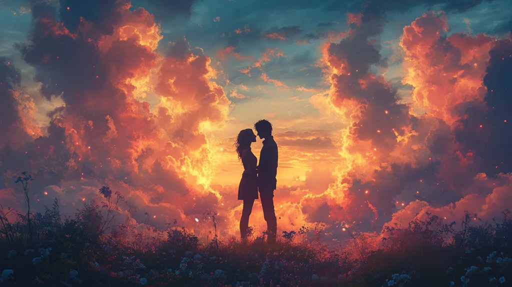 情侣相望天空下