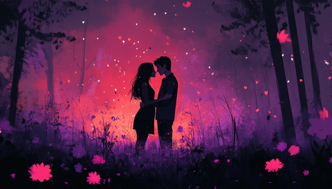 松林中的年轻恋人