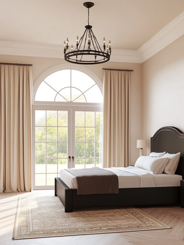 黑色床架白色墙壁