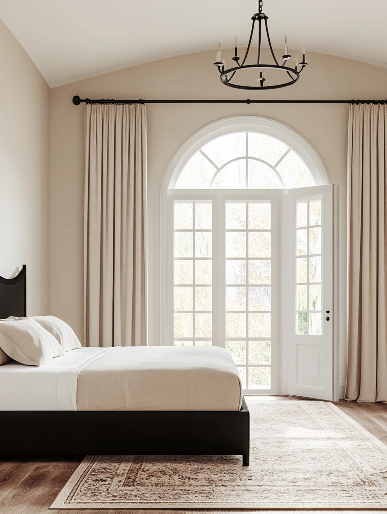 黑色床架白色墙壁