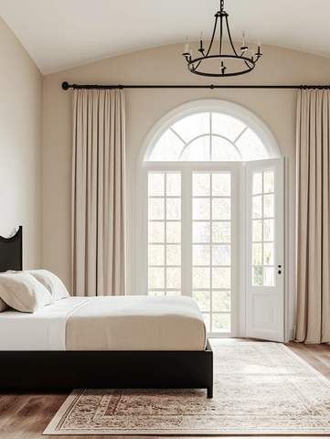 黑色床架白色墙壁