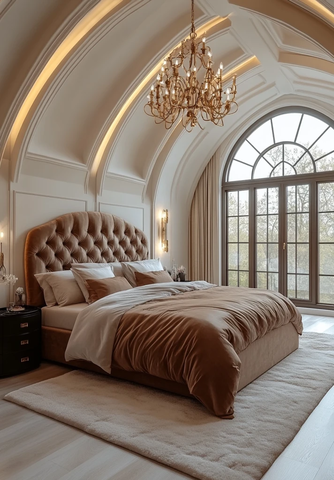 白色卧室拱形天花板