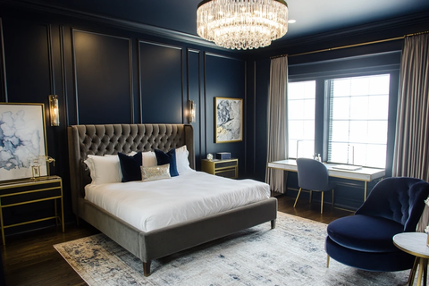 深海军蓝书卧室