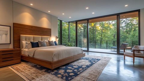 现代主卧实木床阳台