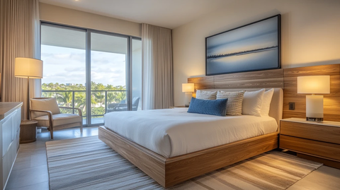 现代主卧实木床阳台